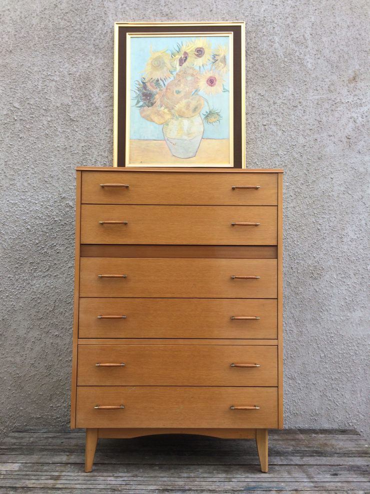 Stylish British Mid Century 1960 S Oak Tallboy Chest Of Drawers By