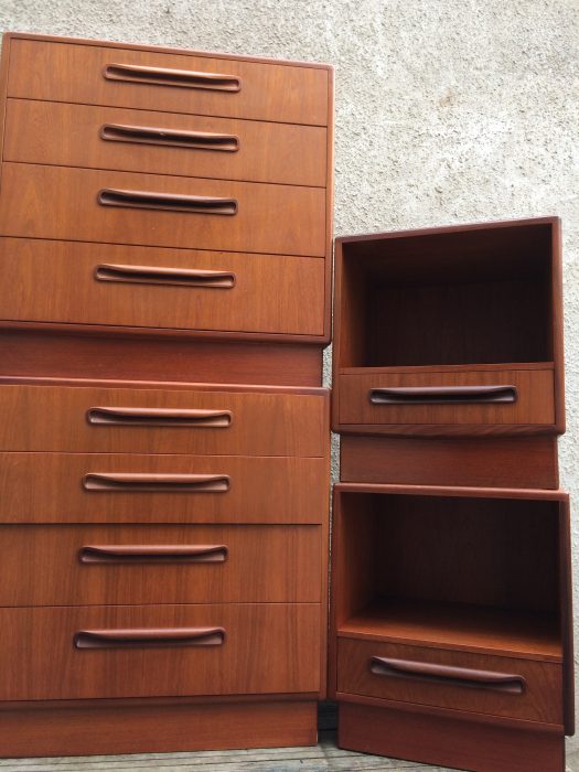 Pair Mid Century G-Plan Fresco Teak Bedside Cabinets Matching Set Drawers