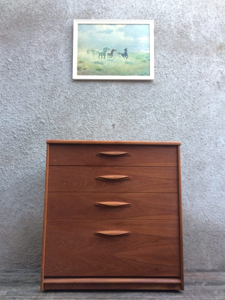 Retro Austin Suite Teak Danish Style Chest Of Drawers On Castors
