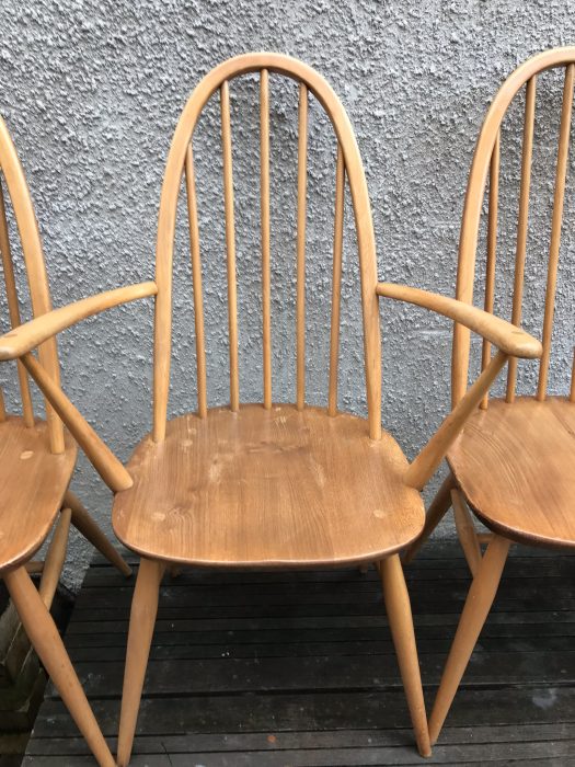 Mid Century 4 Blonde Ercol Windsor Quaker Back Dining Chairs