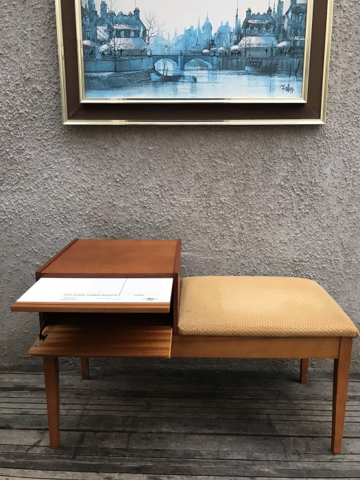 Retro Telephone Hall Table with Seat Drawer & Shelf Teak Wood by Chippy