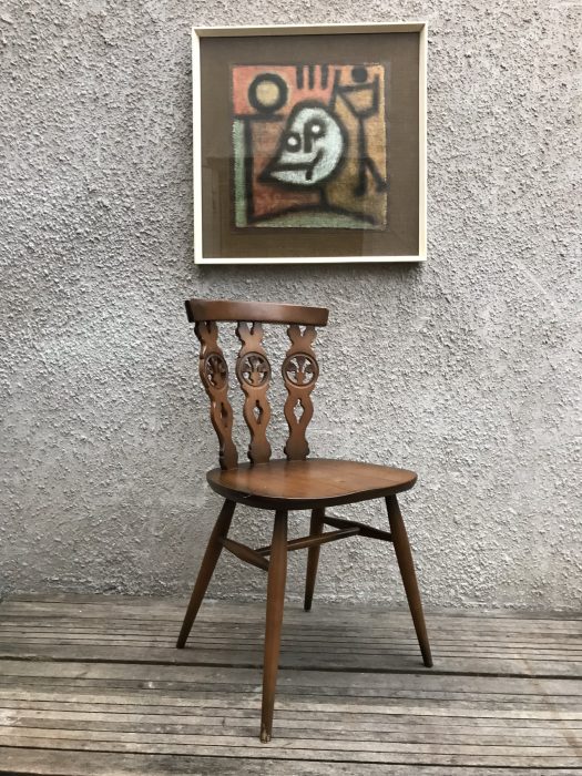 Set Four Vintage ERCOL Fleur De Lys Dining Chairs 375 Carved Back
