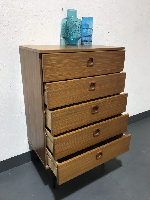 Vintage Retro Teak Veneer Chest of 5 Drawers