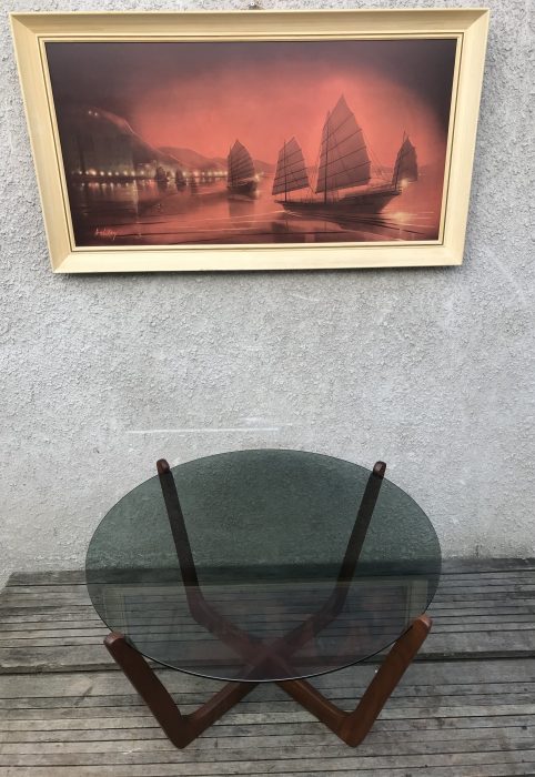 Mid Century Vintage Glass And Teak Circular Round Coffee Table G Plan Era