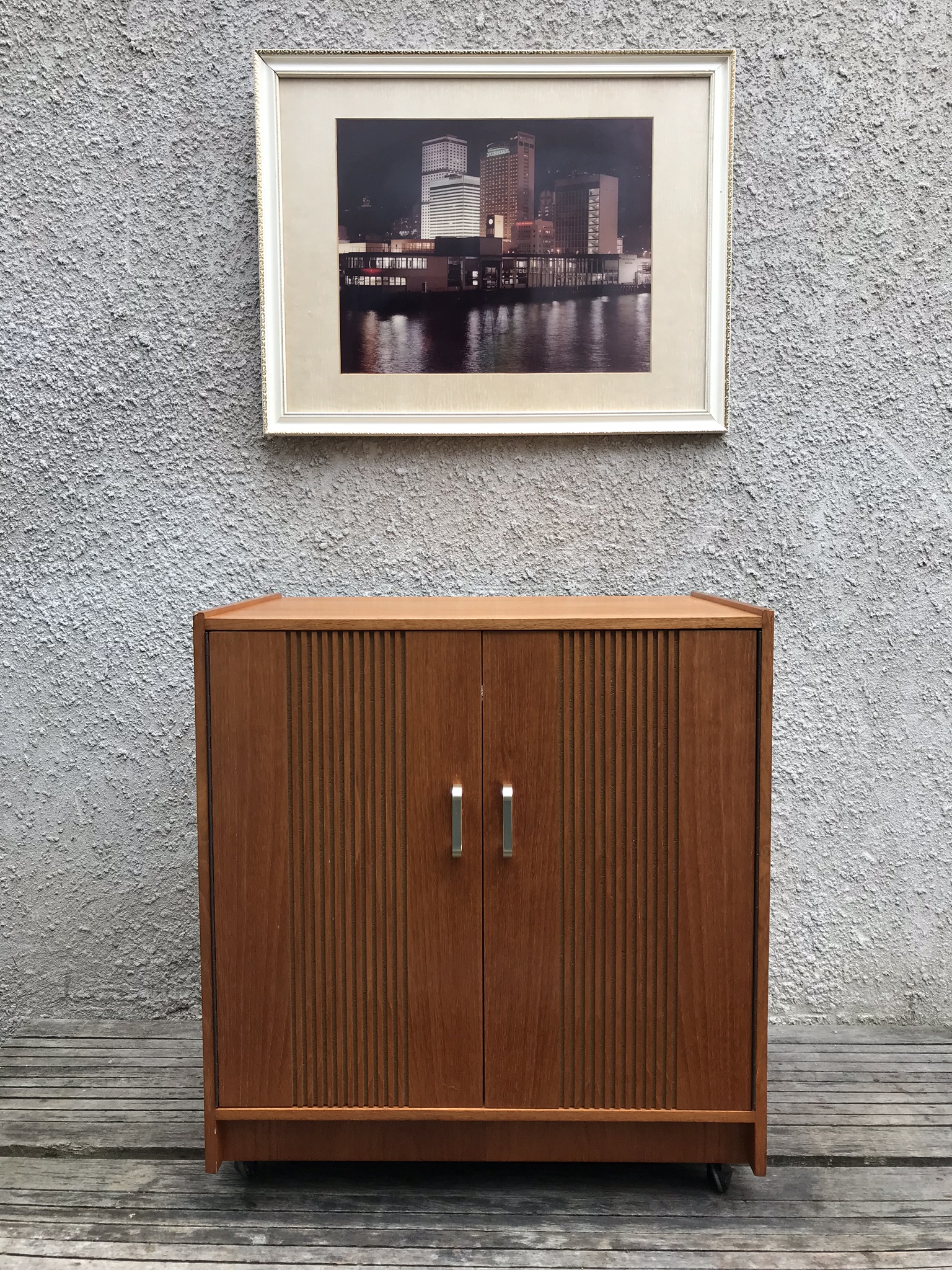 Retro Vinyl Record Storage Cupboard On Original Castors