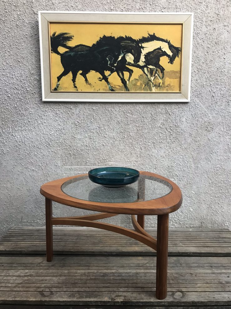 Classic Mid Century Glass Topped Triangular Atomic Coffee Table By Classic Mid Century Glass Topped Triangular Atomic Coffee Table By Nathan