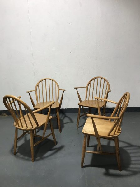 Set of 4 Vintage ERCOL Windsor Armchairs Carver Kitchen Dining Chairs Blue Label Model 139a