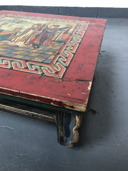 Antique Chinese Low Tea Table Painted Red Blue Green Circa 1850
