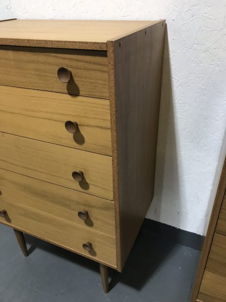 Pair Of Vintage 1970's Teak Veneer Chest Of 5 Drawers