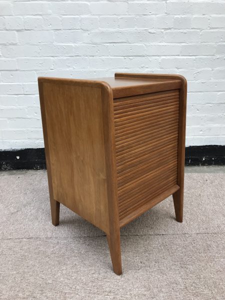 Mid Century 1950s Vintage Teak Tambour Vinyl Record Cabinet