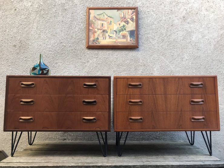 Pair Of Retro 1970s G Plan Fresco Chest Of 3 Drawers On Hairpin Legs
