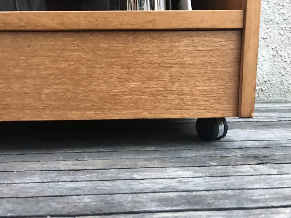 1980s Vinyl Record Storage Retro Cabinet On Original Castors Smoked Glass