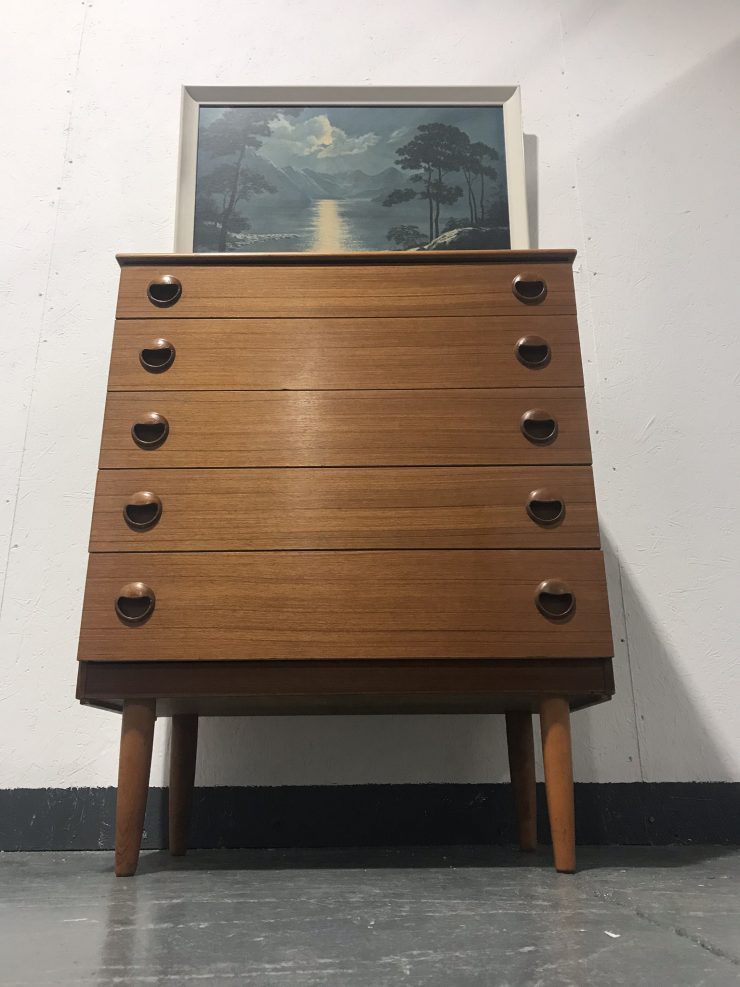 Mid Century Vintage Chest Of 5 Drawers By Schreiber