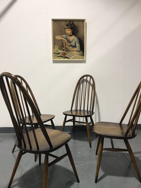 4 Ercol 1980s Vintage Golden Dawn Windsor Quaker Back Dining Chairs 365  
