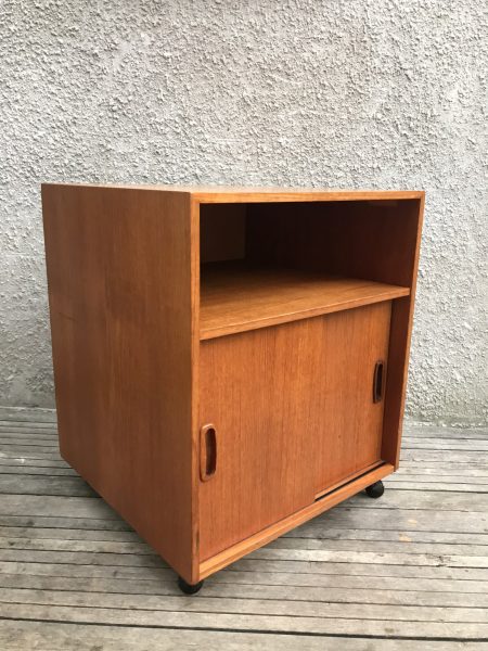 Vintage Mid Century Teak Record / Vinyl Storage Cabinet on Castors