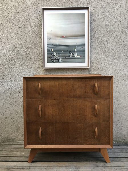 Mid Century Vintage Oak Chest of 3 Drawers Art Deco / Danish Style with Splayed Legs