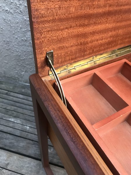 Mid Century Danish Style Teak Wooden Sewing Box on Quadrille Legs