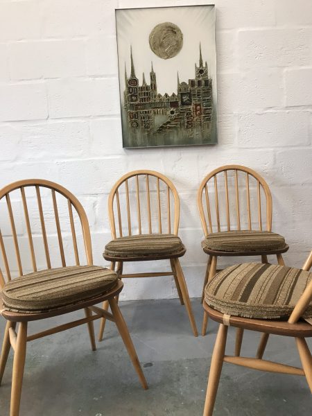 ERCOL Blonde Windsor Drop Leaf Table & 4 Matching Hoop Back Dining Chairs 