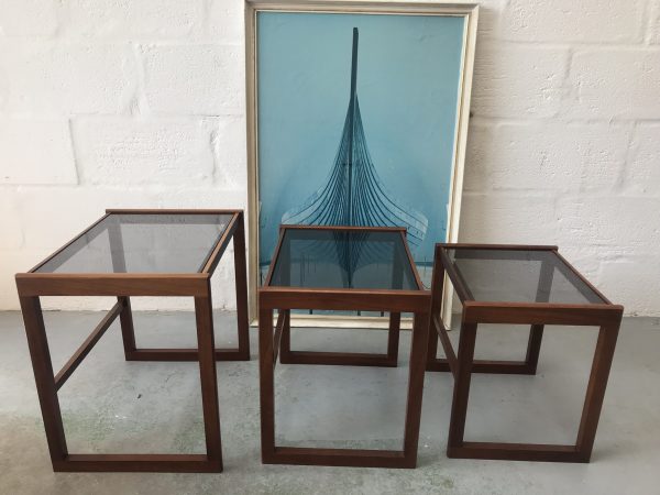 Retro 1970s Danish Style Teak & Glass Nest Of Tables