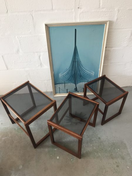 Retro 1970s Danish Style Teak & Glass Nest Of Tables