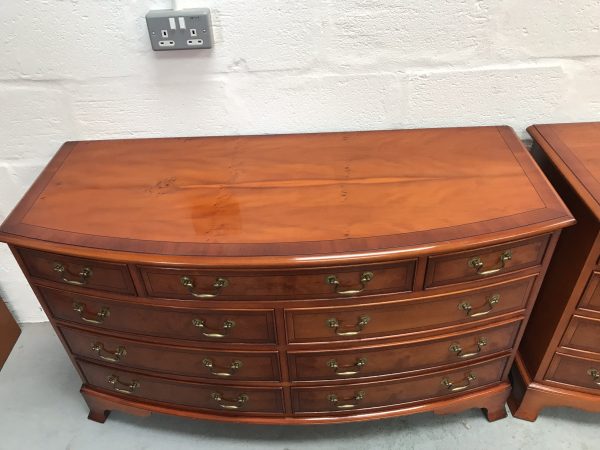 Vintage Pair of BRADLEY Yew Wood Chests of 9 Drawers with Bowed Fronts