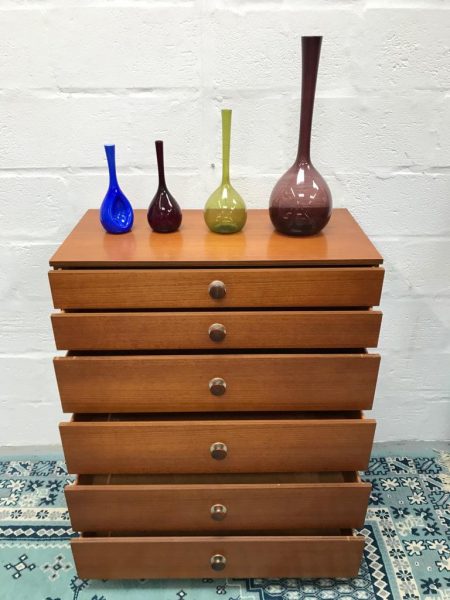Vintage Mid Century AVALON Teak Chest Of 6 Drawers  / TallBoy