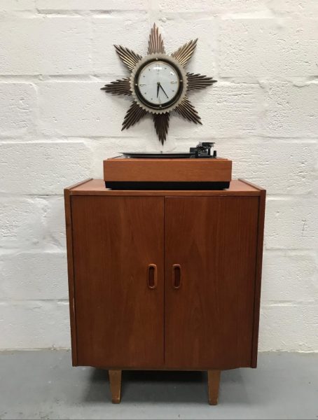 Mid Century 1960s Vinyl Record Storage / Cupboard / Cabinet On Raised Legs