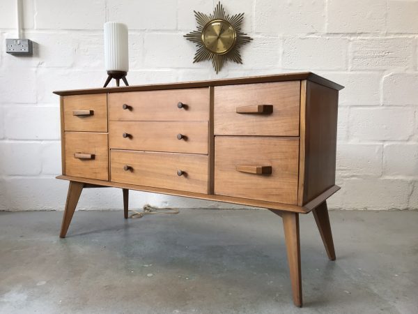 Vintage Mid Century Walnut Dressing Chest / Sideboard with Seven Drawers