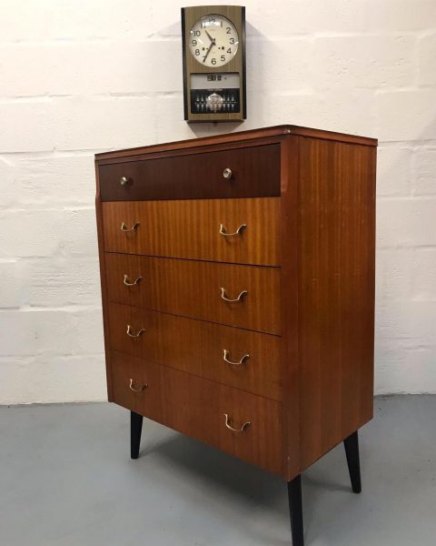 Vintage 1960s Mid Century Chest of Drawers on Dansette Legs
