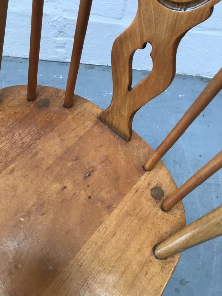 This chair is unrestored but in good vintage condition with tight joints and no wobble on a flat surface. The frame and seat show wear commensurate with its age, and the elm seats in particular have a lovely grain and patina. Please review photos - happy to answer any questions.
