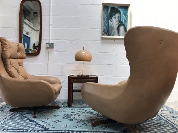 2 x Original 1970s Vintage Retro Faux Leather Armchairs