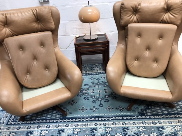 2 x Original 1970s Vintage Retro Faux Leather Armchairs