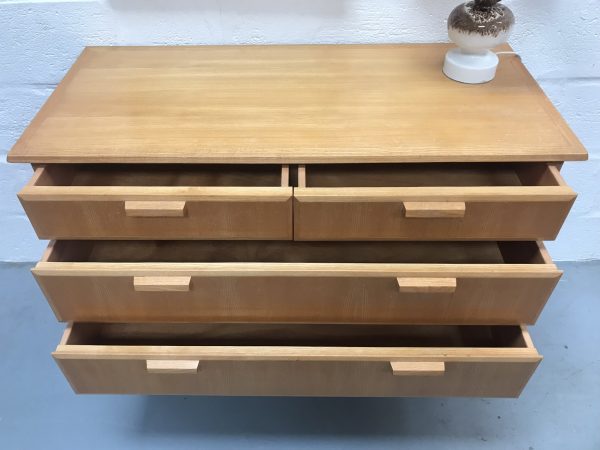Mid Century Style Light Oak Chest of Drawers and Matching Bedside Cabinets