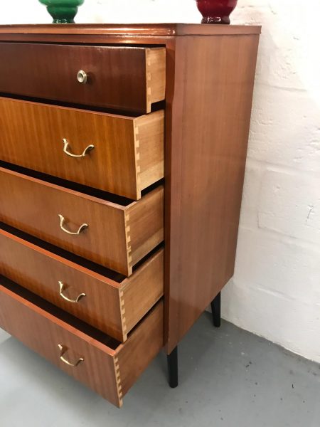 Vintage 1960s Mid Century Chest of Drawers on Dansette Legs