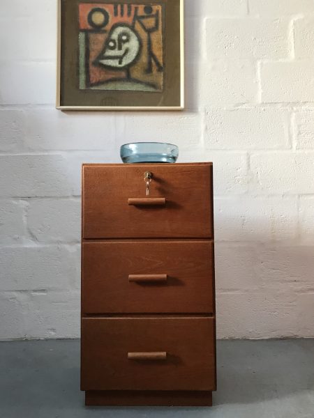 Vintage Retro Wooden Locking Filing Cabinet Drawers Cupboard