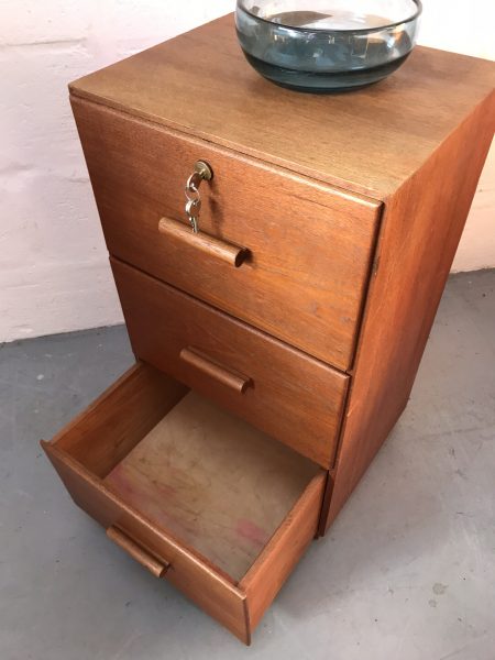 Vintage Retro Wooden Locking Filing Cabinet Drawers Cupboard