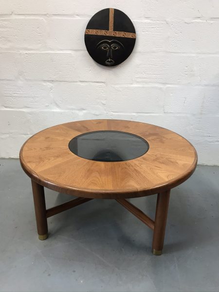 Vintage Retro G Plan Teak Circular Coffee Table With Smoked Glass Centre