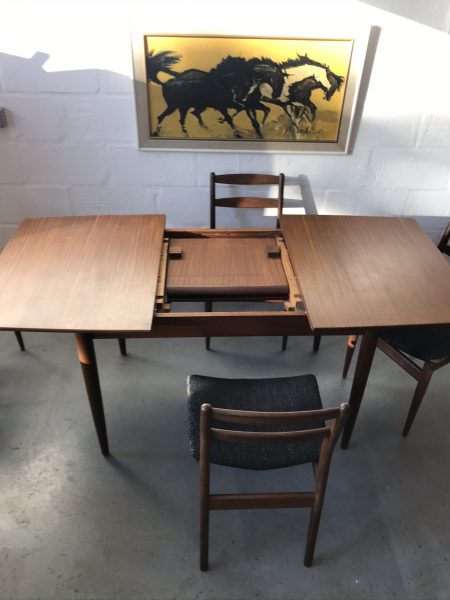 Vintage 1960s Mid Century Teak Extending Dining Table and & 4 Chairs by SCANDART
