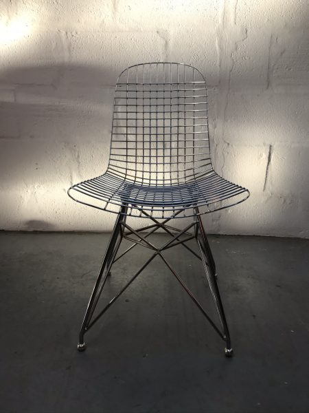 Single Eames Style Chrome Metal Wire Occasional Chair