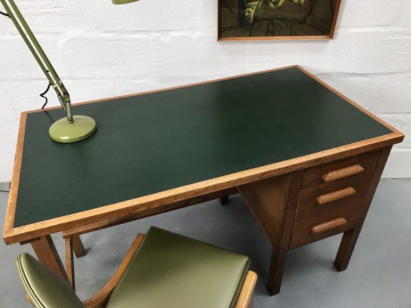 Mid Century Oak Utilitarian Desk Vintage
