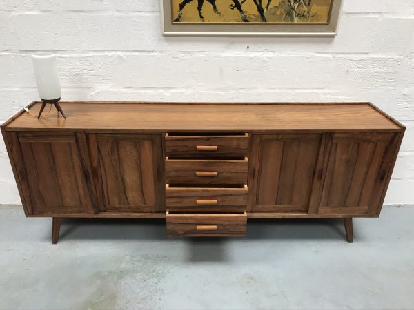 Vintage Walnut Long Modernist Style Sideboard