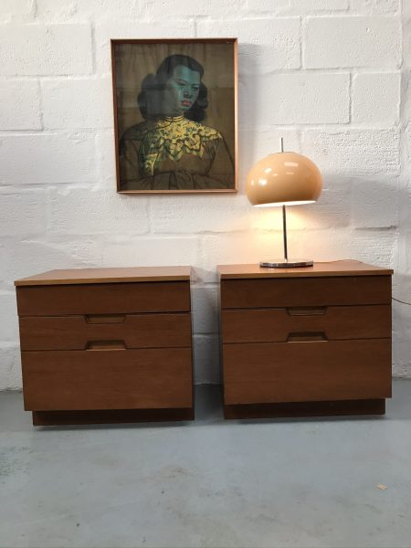 Pair of Mid Century Danish Influenced Vintage Bedside Cabinets 1960s 1970s Retro