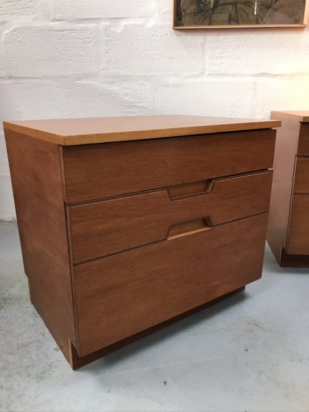 Pair of Mid Century Danish Influenced Vintage Bedside Cabinets 1960s 1970s Retro