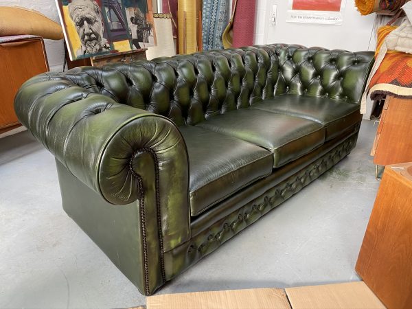 Thomas Lloyd Quality Green Leather Chesterfield Style 3 Seater Sofa Antique Style