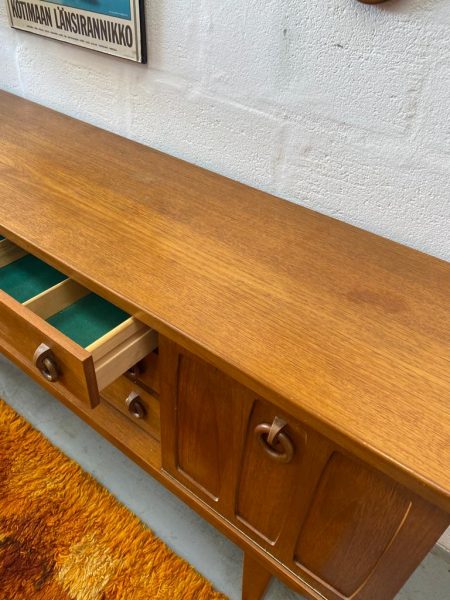 Danish Style Mid Century Teak Sideboard with Wooden Ring Handles