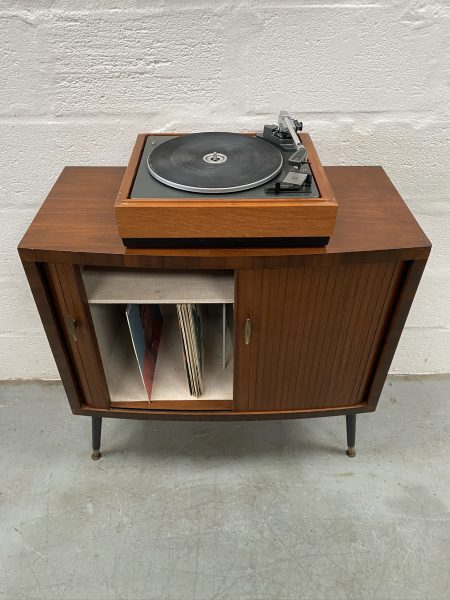 Vintage Mid Century Tambour Door Record / Storage Cabinet 