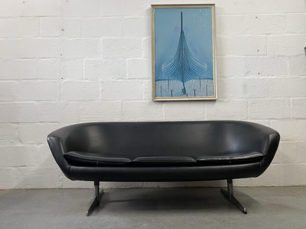 1960s / 70s Swedish Black Vinyl Sofa & Armchairs Pod Set by Carl Eric Klote for Overman
