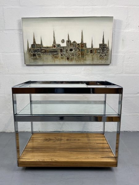 Vintage Merrow Associates Rosewood And Chrome Bar Cart Drinks Trolley By Richard Young