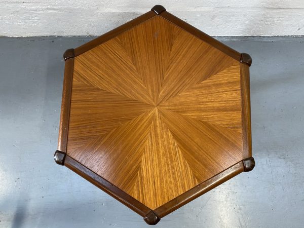 Danish Mid Century Teak Hexagonal Side Table / Lamp Table