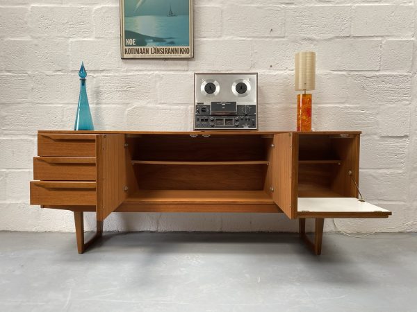 Mid Century 1960s Vintage Teak Sideboard with Sleigh Legs By Stonehill Furniture